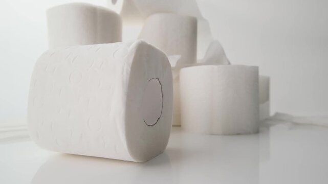 rolling toilet paper on floor