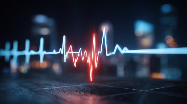 Glowing red and blue heartbeat waveform on a futuristic dark background symbolizing medical monitoring cardiology health technology and the rhythm of life and innovation - Powered by Adobe