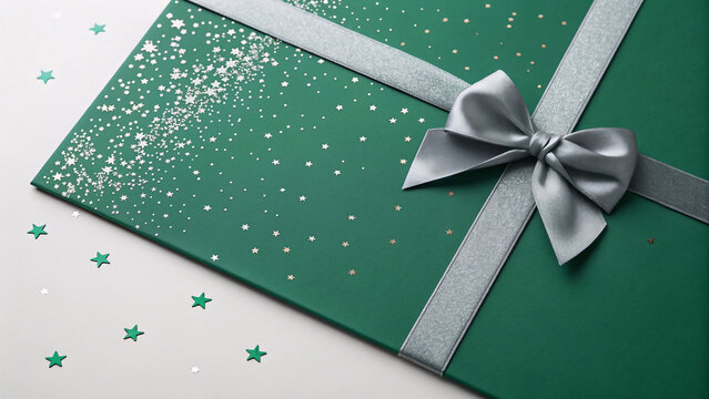 Green gift 🎁 box with ribbon,
Christmas gift box