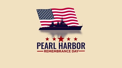 Pearl Harbor Remembrance Day 7 December text animation with the flag of United States