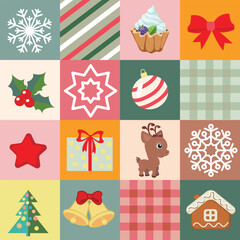 Seamless Christmas pattern with Christmas icons. Vector illustration.