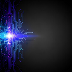 Abstract glowing tech lines and circuit shapes concentrated on the left edge, rest of the image a dark smooth gradient as negative space, futuristic and ideal for technology branding.