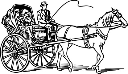 horse and carriage with people