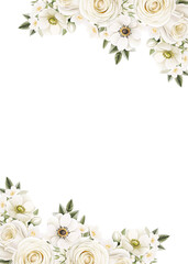 Flower watercolor frame for wedding, birthday, card, background, invitation, wallpaper, sticker, decoration etc.