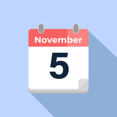 November 5 Vector Calendar
Modern flat color vector calendar with date
