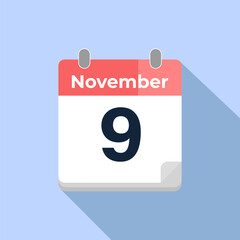 November 9 Vector Calendar
Modern flat color vector calendar with date