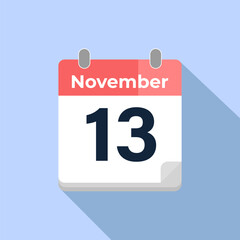 November 13 Vector Calendar
Modern flat color vector calendar with date