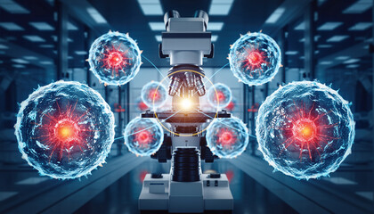 Advanced Molecular Biology Research, Microscopic Examination of Genetic Cells in a High-Tech Laboratory Setting