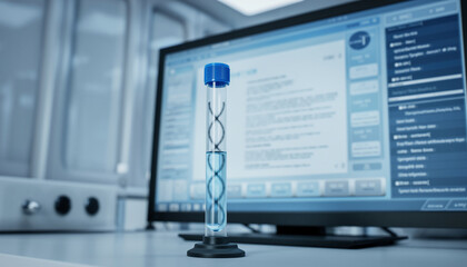 DNA Helix, a Genetic Structure in a Test Tube, Symbolizing Molecular Research and Scientific Breakthroughs in a Modern Lab