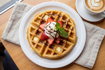 Breakfast with Belgian waffles