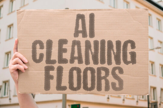 "AI Cleaning Floors" Robotic devices vacuum and mop surfaces autonomously in facilities. CLEANING. JANITOR. VACUUM. MOP. ROBOT.