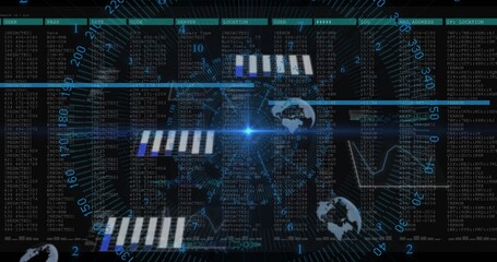 Displaying central HUD overlay with bright blue flare on console, showing logs and globe icons