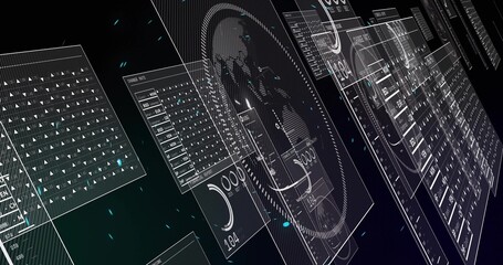 Projecting central circular HUD with silhouette inside rings in virtual space, showing panels