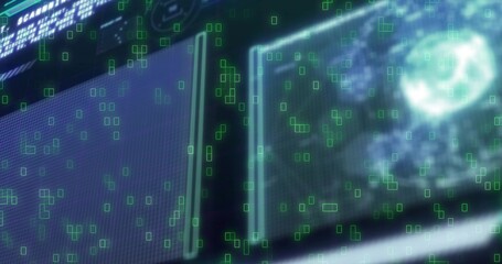 Showing two panels in console, vertical divider, bluish grid or cloud planet, green boxes, white ban