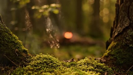 Embers glow softly under side light with shimmer firelight under side light; effect firelight shimmer style featuring firelight, shimmer, nature, forest, cinematic 4k animated overlay, seamless loop