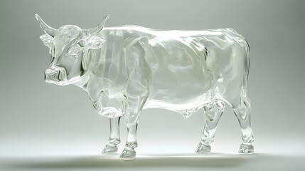 Clear glass bull statue on a light grey Image background