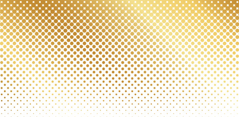 Premium dotted background with gradient effect. Luxury golden polka dot pattern. Wallpaper with noise, grain, pixel or bitmap metallic texture. Vector illustration.