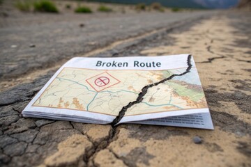 A Broken Map Showing a Cracked Route on the Ground