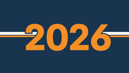 Vibrant number illustration displaying year 2026 on an abstract navy backdrop