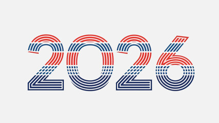 Stylized 2026 text design featuring red, white, and blue for commemorative visual project