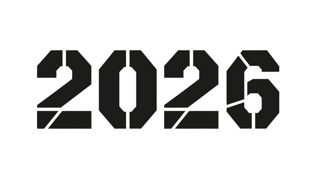 Stylized 2026 typography design element with bold geometric stencil digits for concepts
