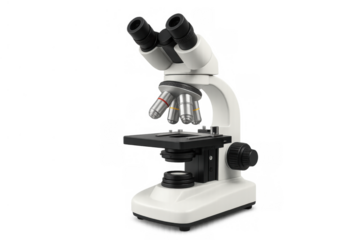 White laboratory microscope for scientific research and medical analysis, transparent background, exploring biology