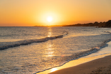 Naklejka premium Beautiful sunset on the beach, Alaminos beach, Larnaca, Cyprus