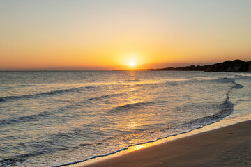 Beautiful sunset on the beach, Alaminos beach, Larnaca, Cyprus