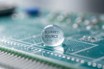 Transparent Sphere Containing Text Resting On Circuit Board