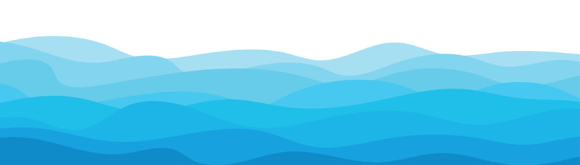 Abstract layered blue sea waves pattern fading into white space
