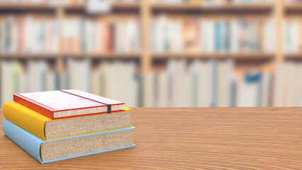 Colorful Stacked Hardcover Books on Wooden Table 3d render.