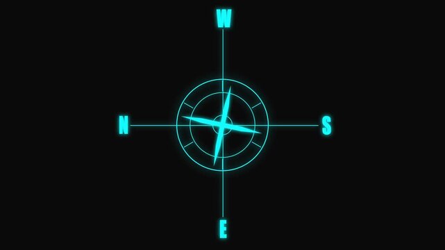 Neon Compass Direction Glow Animation | Futuristic Navigation Guide | 4K Looping Light Effect | Minimal Tech Themed Motion Graphic Design on black background 4k video .