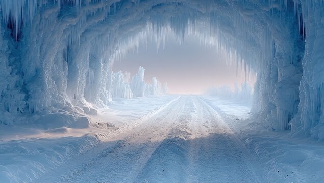 Icy tunnel, winter road