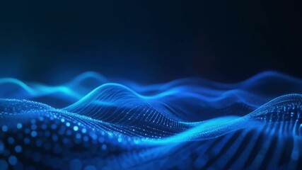 Abstract blue digital data waves flowing across a dark background, illuminated by glowing particles, creating a futuristic and dynamic technology concept - Powered by Adobe