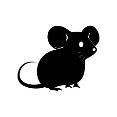 A black silhouette of a mouse, depicted in a simple, cartoon-like style, standing on a white background.