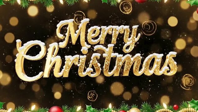 Animation text 3D merry christmast, festive Christmas 3D border frame animation Merry Christmas