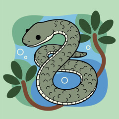 Cute Arafura File Snake Swimming in Water Aquatic Reptile Character Vector Illustration