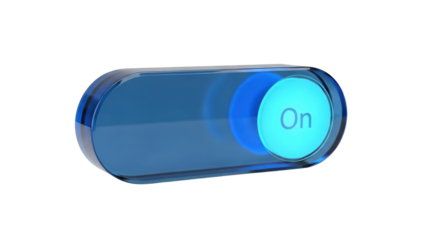 Blue Glass 3D Dark Mode UI Toggle Switch, isolated on white