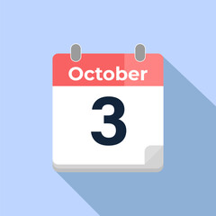 October 3 Vector Calendar
Modern flat color vector calendar with date
