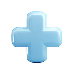 Fototapeta premium Soft light blue 3D plus sign rendered with a glossy finish and smooth rounded modern edges