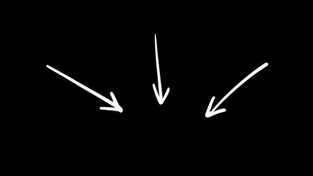 Three doodle arrows pointing down on transparent background 4K