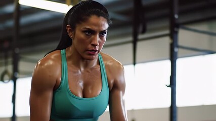 Determined Woman Working Out, Intense Fitness Session - Powered by Adobe