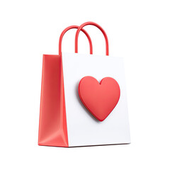 Stylish 3D shopping bag featuring a prominent red heart symbol ideal for expressing affection