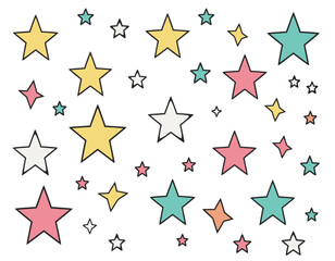 Fototapeta premium A Whimsical Collection of Pastel Stars Scattered Across a Deep Black Background Perfect for Celebrations and Festive Designs