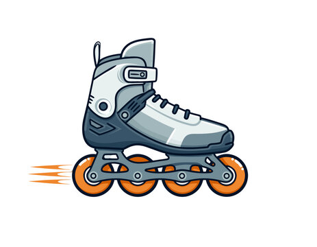 Pixel Art Inline Skate with Orange Wheels and Motion Blur Against a Black Background