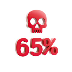Fototapeta premium A striking red 3D skull icon above a prominent red 65 percent value symbolizing danger or risk