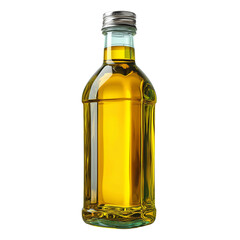 Bottle of golden liquid cooking ingredient food preparation product isolated on transprint background