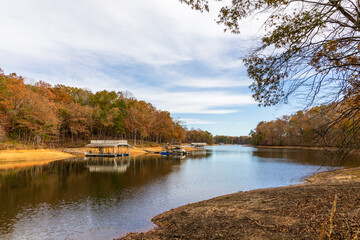 Scenic autumn landscape in the Little Hall Park of the Georgia countryside