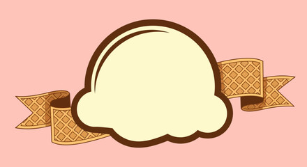 Delightful ice cream illustration with waffle cone ribbon on pastel background