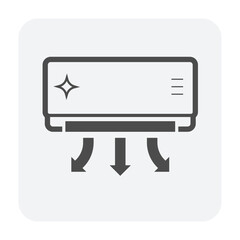 Clean air conditioning unit vector icon, cool air flowing evenly from AC unit, representing fresh air, proper HVAC maintenance, cooling performance, climate control and energy efficiency.